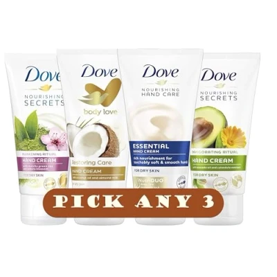 Image of Dove Nourishing Hand Cream for Dry Skin 75ml Pick Any 3 Restoring Care, Invigorating Ritual, Awakening Ritual &amp; Essential Care x