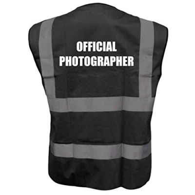 Image of BLACK Hi Vis Vest OFFICIAL PHOTOGRAPHER Waistcoat Safety X Large