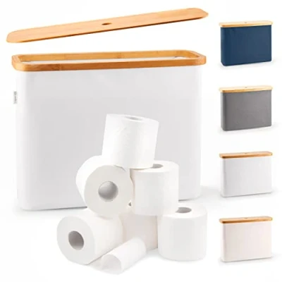 Image of Lonbet Light Grey Toilet Roll Storage Paper Basket The Ultimate Bathroom Unit Bamboo Small Basket, Holder