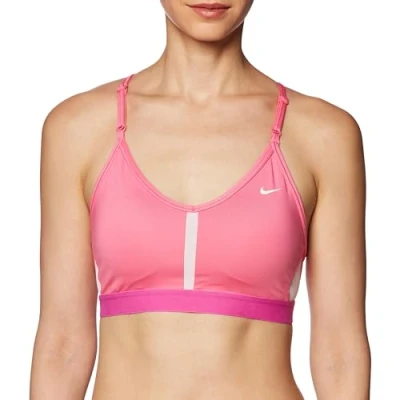 Image of NIKE Women&#039;s Df Indy V Neck Bra T Shirt, Pink Spell/Cosmic Fuchsia/Whit, XL