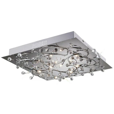 Image of Fia Flush Ceiling Square 6 Light G4 White LEDs Polished Chrome/Crystal, NOT LED/CFL Compatible