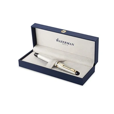 Image of Waterman Expert Luxury Fountain Pen Ivory Lacquer with 23K Gold Trim 18K Solid Medium Nib Gift Boxed
