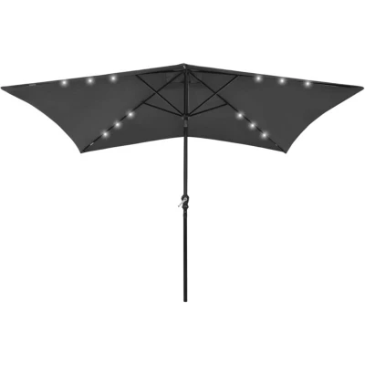 Image of vidaXL Garden Parasol with LEDs and Steel Pole Anthracite 2x3 m
