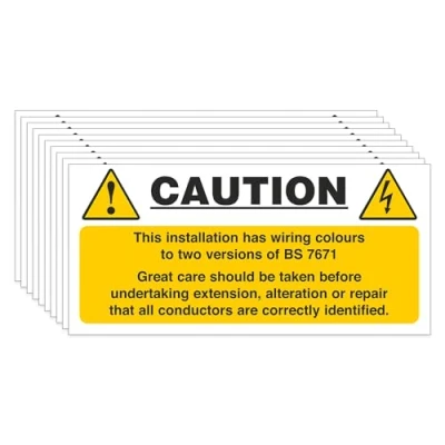 Image of iSigns Warning Signs (Mixed Cable Notice), Pack of 10 Mixed Wire Labels, 130x60mm, Self Adhesive Vinyl Electrical British HSE Standards Approved