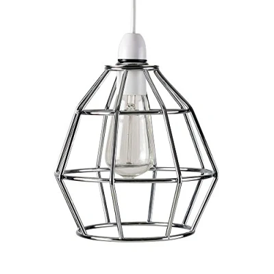 Image of MiniSun Contemporary Polished Chrome Metal Basket Cage Designer Style Pendant Ceiling Light Shade
