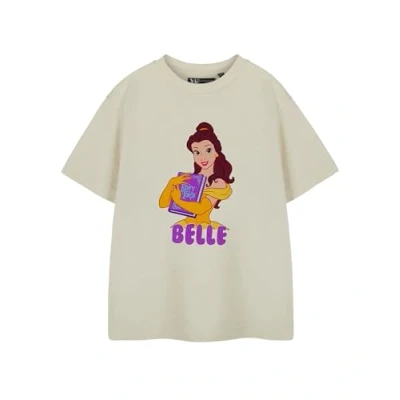 Image of Disney Princess Belle Girls Short Sleeved Graphic Tee Oatmeal T Shirt for Kids Beauty and The Beast Cartoon Apparel Movie Merchandise Gift Children &amp; Fans