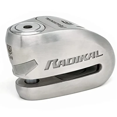 Image of RADIKAL RK910S Motorcycle Alarm Disc Lock X2 ON, SRA Approved, High Security Lock, Double Locking 10mm, Longlasting Battery, Stainless Steel, Anti Theft Wheel Brake for Scooter Bike
