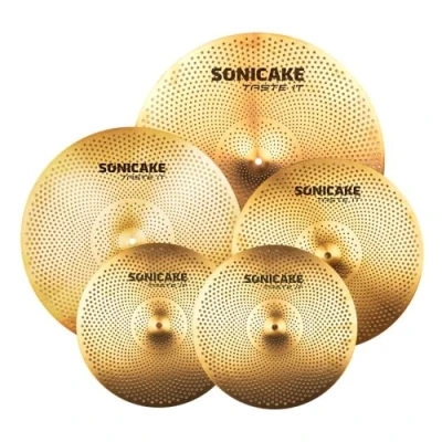 Image of SONICAKE Low Volume Cymbal Pack Quiet Set 14&quot; Hi Hat+16&quot; Crash+18&quot; Crash+20&quot; Ride Practice of 5pcs Golden