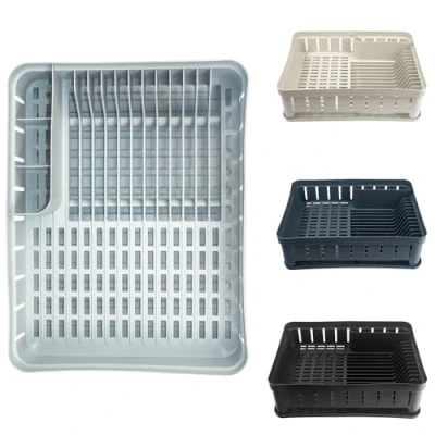Image of KADAX Rectangular Kitchenware Rack with Cutlery Holder, Dish Dryer Drip Tray, Drainer for Kitchen, (Light Grey)