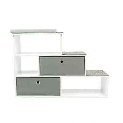 Image of PetFusion Pet Step Window Perch White Bookshelf with Storage Baskets Dog and Cat Modern Furniture Premium Foam Pad