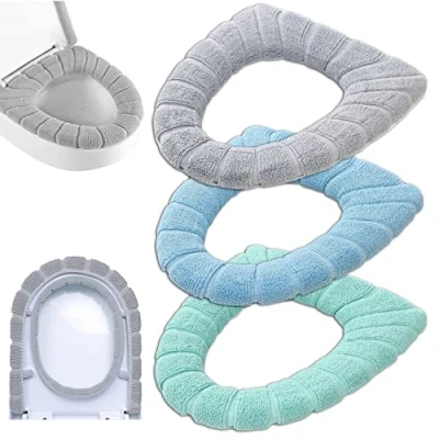 Image of Bathroom Soft Thicker Warmer Stretchable Washable Cloth Toilet Seat Cover Pads, Random Colour (1 Pack=3 Pcs)
