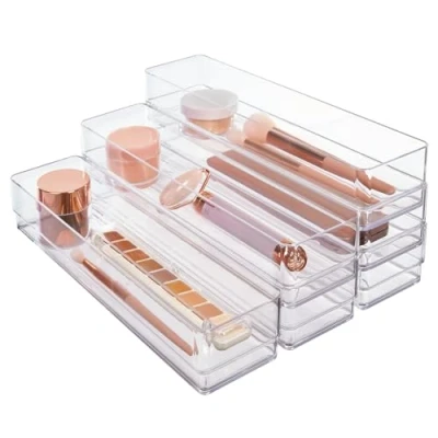 Image of Clear Plastic Drawer Organizers 12&quot; x 3&quot; 2&quot; l Set of 6