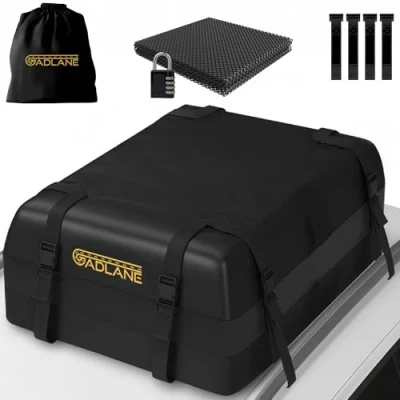 Image of GADLANE Car Roof Bag 15 Cubic Feet Waterproof Box For Cars with/without Rack, Anti Slip Mat, 4 Sturdy Door Hooks, Combination Lock, Storage Bag, Durable 820D Material Travel (Black)