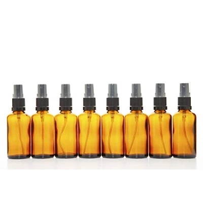 Image of Aura 50ml AMBER Glass Bottles with Black ATOMISER Sprays PACK of 8