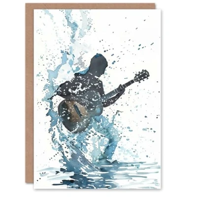 Image of Artery8 Guitar Player Rock Music Watercolour Splash Blank For Him Or Her Art Birthday Card