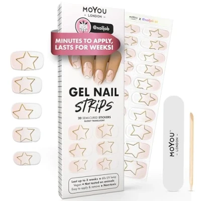 Image of MOYOU LONDON Semi Cured Gel Nail Strips 20 Pcs. Wraps for Salon Quality Manicure Works with Any UV Lamp Easy to Apply, Trim, &amp; Remove Stickers