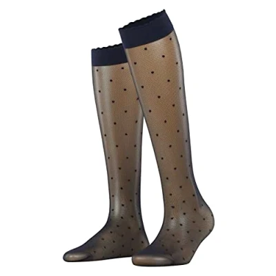 Image of FALKE Women&#039;s Dot 15 DEN W KH Sheer Patterned 1 Pair Knee High Socks, Blue (Marine 6179), 5.5 8