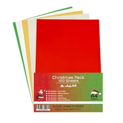 Image of DJP 80gsm A4 Christmas Coloured Assorted Paper Crafts Pack 100 Sheets