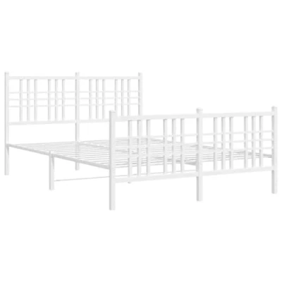 Image of vidaXL White Metal Double Bed Frame 140x200 cm with Headboard/Footboard Robust Steel Construction, Bedroom Furniture