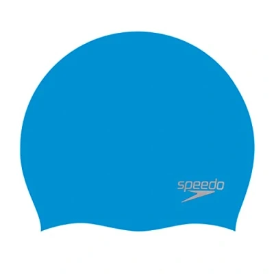 Image of Speedo Unisex Plain Moulded Silicone Swimming Cap Tried and Trusted, Blue/Silver, One Size
