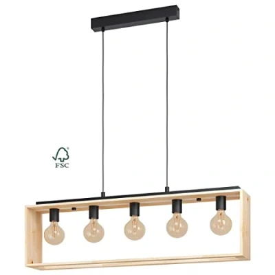 Image of EGLO Famborough hanging lamp with wooden frame, 5 bulb