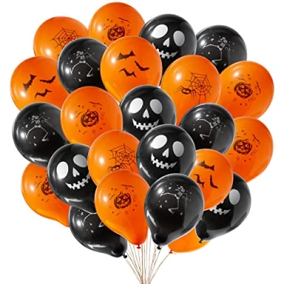 Image of THE TWIDDLERS 100 Pack Halloween Party Balloon Decorations, Orange and Black with 12 Assorted Designs