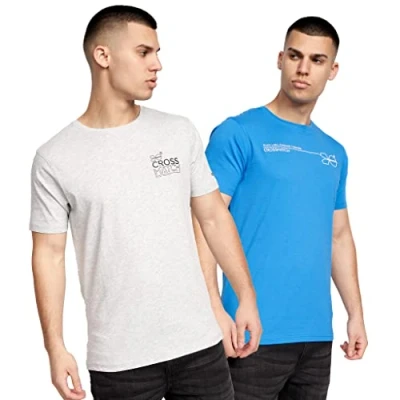 Image of Crosshatch Mens &#039;PENTAN&#039; Multipack T Shirt Essentials 2 Pack Tees (L, Blue/Grey)