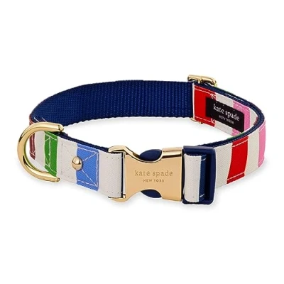 Image of Kate Spade New York Cute Dog Collar, Gold Metal Buckle 15.5&quot; to 24&quot; Adjustable Collar for Female or Male Dogs, Stylish Medium and Large Breeds (Adventure Stripe)