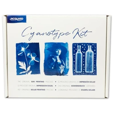 Image of Jacquard Cyanotype Kit for Sun Prints Complete Set with Pre Measured Chemicals, Fine Art Paper, Glass Frame &amp; Accessories Easy Solar Printing