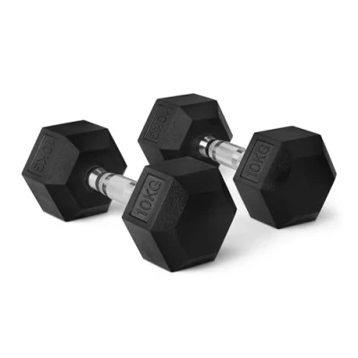 Image of Amazon Basics Rubber Encased Hex Dumbbell Weights Set, 10 kg, Black