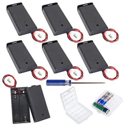 Image of GTIWUNG 7Pcs 2 AA Battery Holder with Switch and Cover, Case Box Wires,Black Plastic Batteries Pin, 2X1.5V 3V Leads,2Pcs Cell Storage