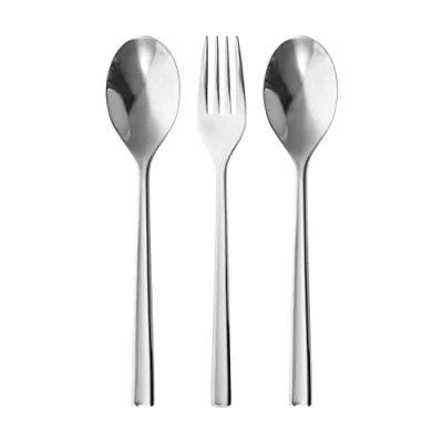 Image of Robert Welch Blockley Bright 3 Piece Serving Set. Made from Stainless Steel. Dishwasher Safe.