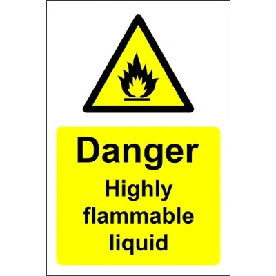 Image of Danger highly flammable liquid Safety sign Self adhesive sticker 150mm x 100mm