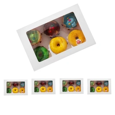 Image of ASAB Cupcake Box Hold 6 Count Containers with Clear Window Food Grade Birthday Patisserie Holder Easy Transport and Presentation Adjustable Insert (5 x Box)