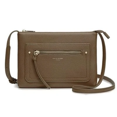 Image of David Jones Women&#039;s shoulder bag small flat with imitation leather classic elegant city clutch 2 pockets evening / phone shopping travel bag, Brown Taupe, One Size