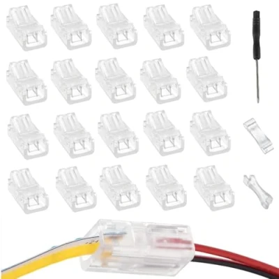 Image of EPLZON 2 Pin 8 mm LED Strip Connector Light to Wire Quick RGB Lights Adapter Clear Unwired Gapless Track Lighting for 5050 Light(20pcs)