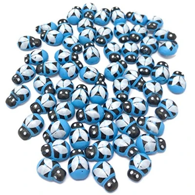 Image of Blue Mini 9x12mm Bees Self Adhesive Wooden Bumble Bee Craft Card Wood Toppers (100)
