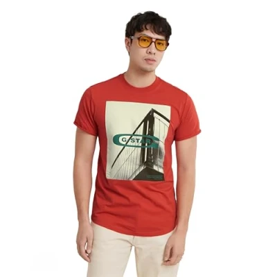 Image of G STAR RAW Men&#039;s HQ oldskool logo lash r T Shirts, Pink (finch D24683 C372 5789), L