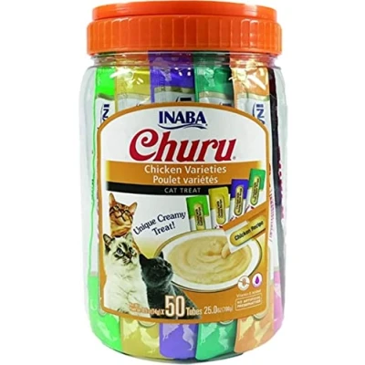 Image of Churu by INABA Cat Treat Variety Bucket 700g (50 x 14g) / Chicken Flavour, Soft &amp; Creamy Treat, Delicious Healthy Snack for Cats, Hand Feeding, Natural, Grain Free, High in Moisture