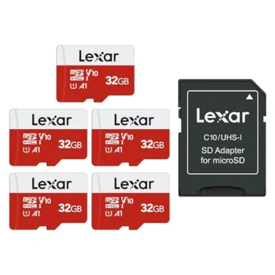 Image of Lexar E Series 32GB Micro SD Card 5 Pack, microSDHC UHS I Flash Memory with Adapter, 100MB/s, C10, U1, A1, V10, Full HD, High Speed TF