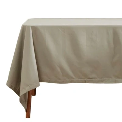 Image of HOMESCAPES Grey Cotton Tablecloth 4 to 6 Seater Rectangular 137 x 178 cm (54 70 Inches) Washable Hand Woven 100% Plain with Decorative Ladder Stitch Edge