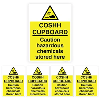 Image of Pack of 5 COSHH Cupboard Stickers Self Adhesive (150 X 200 mm) Health and Safety Signs Waterproof