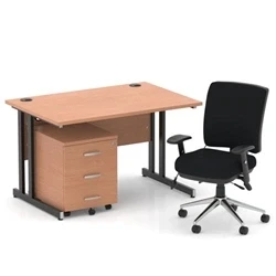 Image of Impulse 1200 Desk Beech/Black Cantilever 3 Dr Mobile Ped Black Chair