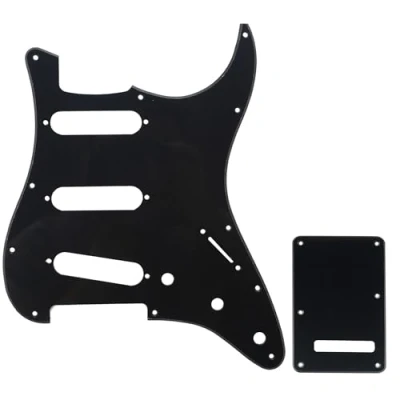 Image of Musiclily SSS Strat Pickguard and Back Plate Set for Fender USA/Mexican Standard Stratocaster Modern Style Electric Guitar, 1Ply Black