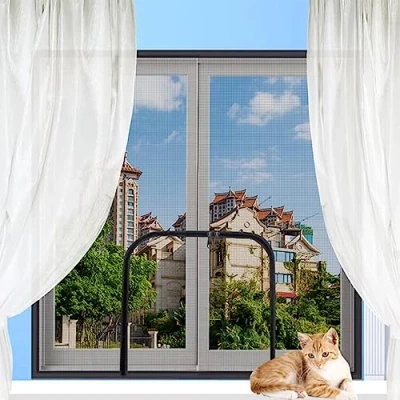 Image of Custom Cats Window Safety Net for Protection, Self Adhesive Fly Screen Anti Bug Mosquito Netting Balcony Window, Cat Protect Mesh with Zipper,Custom Size,Custom Position