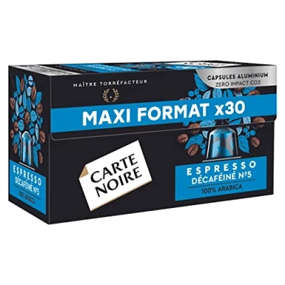 Image of Carte Noire, Espresso Décaféiné, Nespresso Compatible Aluminium Capsules, 1 Pack of 30 Decaffeinated Coffee Pods, 100% Arabica, Cereals and Caramel Notes, Intensity 5/10