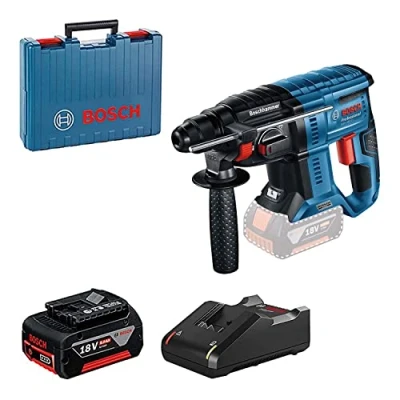 Image of Bosch Professional 18V System cordless rotary hammer GBH 21 (no load speed 01800 min 1, incl. 1x GBA 5.0Ah rechargeable battery, charger GAL 40, in carry case) Amazon Exclusive Set
