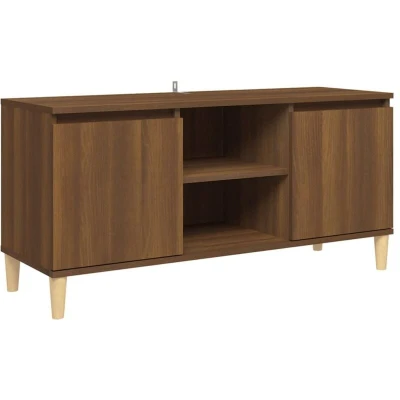 Image of vidaXL TV Cabinet with Solid Wood Legs Brown Oak 103.5x35x50 cm