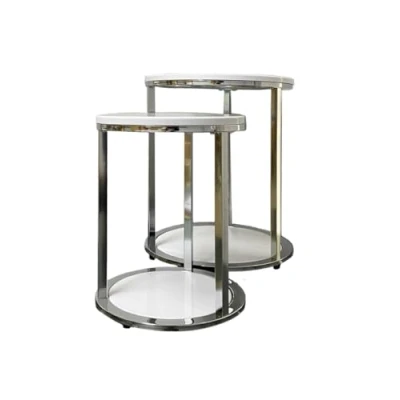 Image of ASPECT Terni Set of 2 Tables, Engineered Wood, White, 40 Dia x 51(H) cm