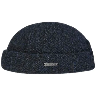 Image of Stetson Lavoy Herringbone Wool Docker Hat Men Made in The EU Cap Winter Beanie with Cuff, caps, Lining, Hook and Loop Closure Autumn S (54 55 cm) Navy